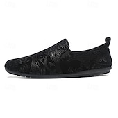 economico Scarpe Casual Slip-On-scarpe slip-on ricamate nere e verdi da uomo – scarpe casual eleganti con design floreale, adatte per feste e occasioni alla moda