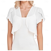 billige mors wraps-Kvinnenes Innpakningskjole Elegant Solbeskyttelse Kortermet Chiffon Bryllup Innpakninger med Ren Farge Bryllup Sommer