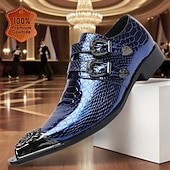 tanie Elementarne Buty Eleganckie-Męskie, niebieskie, zapinane na rzepy buty typu monk z wzorem skóry krokodyla – najwyższej jakości, skórzane buty typu monk z podwójną sprzączką dla mężczyzn – idealne na eleganckie, formalne wydarzenia i specjalne okazje