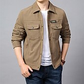 economico Giubbotti Cargo-Per uomo Giacca Leggera Giacca in Velluto a Coste Giacca Cargo Giacca Casual Vacanza Quotidiano Caldo Tasca Primavera Autunno Semplice Moda Classico Bavero Regolare Nero Verde Cachi Giacca