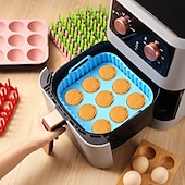 cheap Baking &amp; Pastry Tools-3pcs Reusable Silicone Air Fryer Liners Set Non-Stick Silicone Tray, Bacon Rack &amp; 9-Cavity Mold for Eggs and Cupcakes Multi-Use Air Fryer Accessories