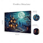 cheap Halloween Wall Tapestries-Halloween LED Canvas Wall Art LED Lighted Up Wall Decor 2AA Battery Operated Lighted Canvas Print LED Light Kitchen Bedroom or Home Decor Waterfall