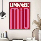 abordables Reproductions-1 affiche sur toile « Amore mio » - rouge vif &amp;Décoration murale sans cadre d&#039;art moderne rose avec un design de texte stylisé, parfaite pour la chambre à coucher, le salon ou le couloir, décoration