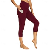 voordelige Effen legging-Dames broek Leggings Gezellige leggings Panty Sportschoenen Kuitlengte Hoge taille Effen Zijzakken Comfortabel Billenlift Buikcontrole Yoga Casual / Dagelijks Zwart Bordeaux Blauw Grijs Lente Herfst