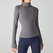 abordables Tops de yoga-Mujer Sudadera de polar Escote Chino Templado Dispersor de humedad Media Cremallera Manga Larga Deportes Color sólido Camiseta por Gimnasio Entrenamiento de gimnasio Aptitud física Delgado Ropa de
