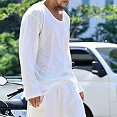 abordables t-shirts de base-Homme T-shirt Chemise à Manches Longues manche longue Col ras du cou Printemps Automne Uni Mode Designer Basique Classique Vacances Rue Sortir Noir Blanche Bleu T-shirt haut de gamme pour homme