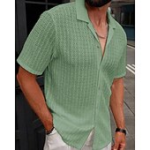 economico camicia da uomo con bottoni-Per uomo Camicia Camicia Estiva Camicia casual Camicia da Spiaggia Camicia con Bottoni Marrone Scuro Nero Bianco Verde chiaro Blu Manica Corta Semplice Bavero Vacanza Camicia hawaiana Abbigliamento