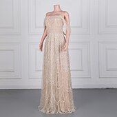 cheap Evening Dresses-Mermaid / Trumpet Evening Gown Elegant Dress Formal Prom Sweep / Brush Train Sleeveless Off Shoulder Lace with Pearls Sequin