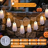 cheap Battery String Lights-1 Pc Halloween 2.5M 10 luminous hanging ghost ghost light string AAA waterproof battery box 8 function remote control indoor and outdoor courtyard party Halloween atmosphere decoration light