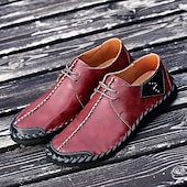 billige Sneakers til herrer-Herre Fritidssko for menn Håndlagde sko Gange Fritid Mikrofiber Bekvem Sklisikker Pustende Snøring Vin Svart Brun Sommer Vår