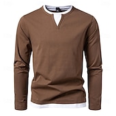 billige Herre Elite T-skjorter &amp; Tank-Herre T skjorte Langermet Crew-hals Alle årstider Helfarge Strikketøy Daglig Fritid falske to stykker utendørs Feriereise Hjem Svart Brun Grønn Topp T-skjorte for menn