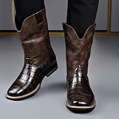 levne Cowboy &amp; Western Boots-Pánské hnědé westernové boty s krokodýlím potiskem a umělou kůží – exotická kovbojská obuv pro ležérní příležitosti a venkovské příležitosti
