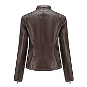 economico Giacche in finta pelle-Per donna Giacca in Ecopelle Confortevole Tasca Cerniera completa Moda Stile da Strada Semplice All&#039;aperto Casual Quotidiano Regolare Collo alla coreana Vestibilità regolare Manica Lunga Capispalla