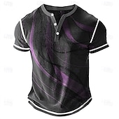 preiswerte Geometrisch-Herren Geometrisch Abstrakt Henley Hemd Waffel-T-Shirt Kurzarm Täglich Retro Vintage Klassisch Sport im Freien Lässig Ferien Frühling &amp; Sommer Ganzjahres Gelb Blau Purpur Grau Henley Henley T-Shirt
