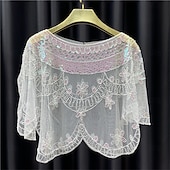 abordables Cape Châle-Écharpe Femme Élégant Protection solaire Manche Courte Dentelle Boléros de Mariage Avec Perlage Pour Mariage Été