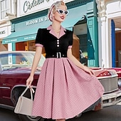 levne Šaty-Retro 50. léta Polední A-Line šaty Houpací šaty Košilové šaty S páskem Puntíky Přehnutý Dámské Karneval Ležérní Denní nošení Retro tematická párty Dospělé Šaty Jaro léto
