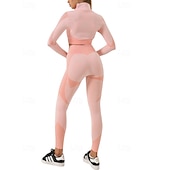 abordables Conjuntos y Monos-Mujer 2 Piezas Conjunto deportivo de yoga Conjuntos para estar en casa Otoño Retazos Bloque de color Trajes de Yoga Ejercito verde Negro Entrenamiento de gimnasio Alta cintura Secado rápido Eslático