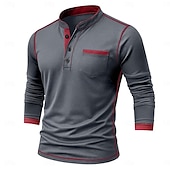 preiswerte Lässiges Henley-T-Shirt-Herren Henley Hemd T-Shirt Henley Oberteil Langarm Einfarbig Einfach Mode Designer Lässig Farbblock Knöpfe Henley Outdoor Lässig Täglich Sommer Frühling Herbst Schwarz Weiß Marineblau Henley T-Shirt