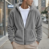 economico felpe in pile-Per uomo Felpa con zip Felpa con cappuccio in pile Felpa con cappuccio in pile Sherpa Nero Blu marino Cachi Grigio Con Cappuccio Semplice Con zip Tasca Frontale Sport &amp; Outdoor Casuale Quotidiano