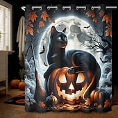 levne Halloween koupel-Halloweenský sprchový závěs s háčky, polyesterový, pratelný, voděodolný, vzorovaný, koupelnová vana, dekorace