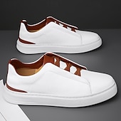 preiswerte Sneaker für Herren-weiße Freizeit-Sneaker für Herren mit braunen Akzenten bequeme Alltagsschuhe für Büro und Reisen