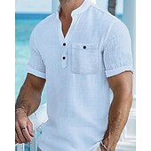 economico Camicie Popover da Uomo-Per uomo Camicia Camicia popover Camicia Estiva Camicia casual Camicia da Spiaggia Bianco Rosa Azzurro cielo Manica Corta Semplice Colletto alla coreana Vacanza Camicia hawaiana Tasca Abbigliamento