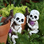 Недорогие Хэллоуинские висячие и настольные украшения-2 подвесных украшения в виде скелетов из смолы на Хэллоуин, жуткие садовые украшения, балконы и настольные украшения, фигурки для домашнего декора на Хэллоуин