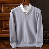 billiga tröja för män-Herr Pullover tröja Stickad tröja Ribbad Sticka Vanliga toppar Stickat Slät V-hals Mode Grundläggande Semester Dagliga kläder Kläder Höst Vinter Kamel Vin S M L