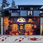 cheap Halloween Garage Door Cover-Halloween Garage Door Cover Pumpkin Shop Entrance Banner, Large Tapestry Backdrop Decoration for Holiday Outdoor Garage Door and Home Wall, 2025 Halloween Decorations