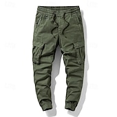 baratos Calças Cargo-Homens Calças Cargo Calças Cintura elástica Com Cordão Bolso multi Tecido Vestível Ao ar livre Diário Acampar e Caminhar Moda Clássico Preto Verde Tropa
