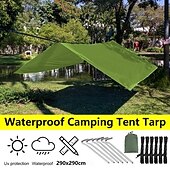 baratos Equipamento de Camping-lona de rede de acampamento impermeável e versátil - 114x114 guarda-sol com sobrecapa de chuva &amp;abrigo para mochileiros com cabos de sustentação &amp;estacas - perfeitas para aventuras ao ar livre