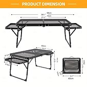 お買い得  キャンプ用品-高さ調節可能な折りたたみ式キャンプテーブル。2つのウィングパネルとメッシュトップを備え、屋外でのグリル、ピクニック、バーベキュー、ビーチ、キャンプに最適です。頑丈な金属製で拡張可能です。