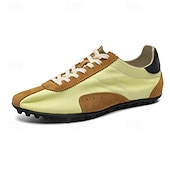 billiga Herrsneakers-Herr retro gula och bruna sneakers med ventilerande ovandel och halkfri sula, sportinspirerade vardagsskor för pendling, resor och vardagsbruk