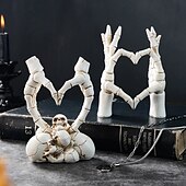 cheap Halloween Hanging &amp; Tabletop Decorations-Halloween Resin Skeleton Heart Hands Decor, Skull Head with Skeleton Hands Forming Heart Shape, Spooky Tabletop Decoration for Halloween Party and Home Holiday Display