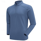 abordables Tapas-Hombre Sudadera de polar Sudadera con un cuarto de cremallera Manga Larga Escote Chino Camiseta Al aire libre Mantiene abrigado Invierno Poliéster Negro Azul Albaricoque Pesca Tenis Corriendo