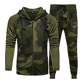 economico Tute basic-Per uomo Felpa con cappuccio Tuta da Ginnastica Felpa con cappuccio a zip intera Tuta da Allenamento Verde militare Cachi Grigio Con Cappuccio Mimetico 2 Pezzi Sport &amp; Outdoor Quotidiano Ferie