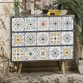 baratos Adesivos de Parede-Adesivos de azulejo estilo marroquino 24 peças, decalques de parede de PVC com película de cristal espessada, à prova d&#039;água &amp;Decoração de parede de azulejo retrô removível e à prova de óleo para