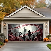 billige Halloween dekorasjon-Halloween Utendørs Garasje Dørtrekk Zombie Håndavtrykk Skjeletter Banner Stor Tapestry Bakgrunn Dekorasjon Ferie Utendørs Garasje Dør Hjem Veggdekorasjoner