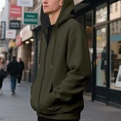 abordables sudaderas basicas hombre-Hombre Sudadera Sudadera con capucha y cremallera completa Sudadera con capucha de lana Albaricoque Negro Verde Ejército Azul Marino Gris Claro Con Capucha Plano Bolsillo Deporte Diario Festivos