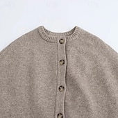 preiswerte Achselzucken und Umhänge-Damen Kappe Mode Lässig Weich Einfarbig Gerippt Rundhalsausschnitt Knöpfe Gestrickt Langarm Normale Oberteile Stricken Outdoor Täglich Wochenende Schwarz Weiß Herbst Winter