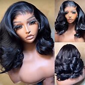 abordables Pelucas delanteras del cordón de cabello natural-Peluca Cabello virgen sin procesar Cierre 5x5 Cierre 4x13 Cabello Brasileño Rizo suelto Negro Bob corto Mujer Densidad 130% 150% con pelo de bebe Entradas Naturales 100% Virgen Sin cola Pre-arrancado