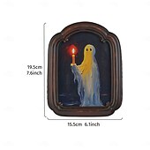 cheap Halloween Hanging &amp; Tabletop Decorations-Halloween Resin Photo Frame Decor, Black and Brown Ghost Holding Candle Design, Round and Square Shapes for Home, Bedroom, Study, and Office Desktop Halloween Photo Display
