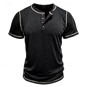 halpa Rento Henley T-paita-Miesten Henley-paita Puuvillainen paita T-paidat Lyhythihainen Yhtenäinen väri Tavallinen Solid Color Muoti Suunnittelija Vapaa-aika Väripaletti Napit Henley ulko- Kausaliteetti Päivittäin Kesä