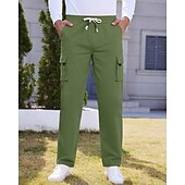 baratos Calças Cargo-Homens Calças Cargo Calças Cintura elástica Com Cordão Bolso multi Tecido Vestível Ao ar livre Diário Acampar e Caminhar Moda Clássico Preto Verde