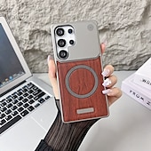 cheap Samsung Cases-Phone Case For Samsung Galaxy S25 Ultra S24 Ultra S23 Ultra Back Cover Magnetic Shockproof Wood Grain PC
