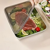 billige Kjøkkenoppbevaring-3 stk. sett med oppbevaringsbeholdere i rustfritt stål for mat, BPA-fri, gjenbrukbar, enkel å rengjøre, stabelbar design for frukt, kjøtt, grønnsaker, kjøleskap og spiskammersoppbevaring