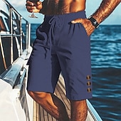 abordables Día festivo-Hombre Pantalón corto Pantalones cortos de lino Pantalones cortos de verano Pantalones cortos de playa Correa Bolsillo Cintura elástica Plano Comodidad Transpirable Corto Playa Vacaciones Festivos
