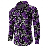 preiswerte Pflanzen Muster-Valentinstag Herren Rose Blumenmuster Hemd Knopfhemd Langarm Brautkleider schlicht Urlaub Casual Wochenende Frühling Sommer Herbst Winter Umlegekragen Bedruckt Button-Down Violett Gelb Rote Blau