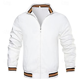 cheap Casual Jackets-Men&#039;s Lightweight Jacket Casual Jacket Vacation Daily Pocket Spring Fall Color Block Fashion Classic Stand Collar Regular Black White Navy Blue Orange Army Green Jacket