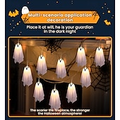 cheap Battery String Lights-1 Pc Halloween 2.5M 10 luminous hanging ghost ghost light string AAA waterproof battery box 8 function remote control indoor and outdoor courtyard party Halloween atmosphere decoration light